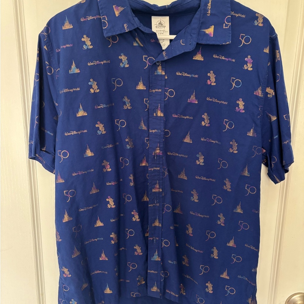Disney Men's Blue Button Down Shirt with Iconic Prints
